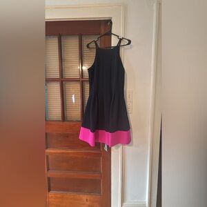 New Dark Blue & Pink Sleeveless Dress With Pockets